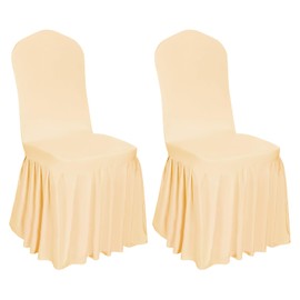 DREAMANIA 2pcs Chair Covers Stretch Parsons Skirt, Durable Washable Universal Chair Slipcover, Super Fit Spandex Chair Seat Protector Cover for Hotel, Ceremony, Home(Champagne)