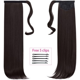 SYXLCYGG Straight Ponytail Extension,Hair Clip Wrap Around Ponytails Brown 22" 5.1 Oz Women Synthetic Girl Fake Hair Piece Wig