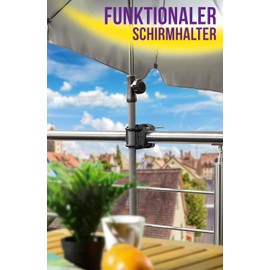 4happy Parasol Holder Balcony Railing Compact Parasol Holder Balcony Replaces Bulky Parasol Stand Balcony Umbrella Holder Balcony Railing for All Umbrellas, Colour: Black