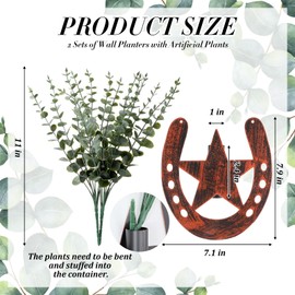 Weysat 2 Pcs Western Cowboy Wall Decor Planters with Artificial Eucalyptus Metal Western Hanging Vase Indoor Plants Holder Modern Wall Art Decor for Bathroom Bedroom Kitchen(Horseshoe)
