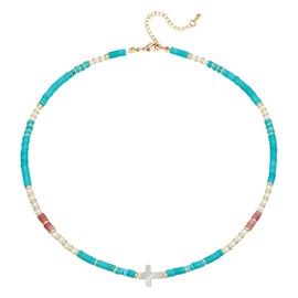Cross Necklaces for Women Beaded Necklace Turquoise Beads Beaded Boho Choker Natural Stone Faith Pendant Gemstone Necklaces Choker Jewelry Style 2 Pearl