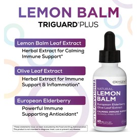 TriGuard Lemon Balm Plus - Lemon Balm Extract, Elderberry, Olive Leaf Extract Tincture 2 fl oz | For Calming, Stress Relief, Immune Support and Inflammation | Alcohol-Free, Non-GMO, Made in USA