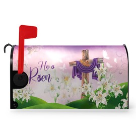 Dacawin Easter Mailbox Covers Magnetic Standard Size Cross Religious He is Risen Mailbox Post Cover Spring Lilies Floral Mailbox Wraps Waterproof Mailbox Decor for Garden Yard Home 21x18 Inch