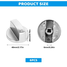 ICHOWHO 6 Pcs Cooker Knobs, 6mm Universal Cooker Knob Replacement Metal Gas Hob Knobs for Gas Stove, Kitchen Cooktop, Various Ovens