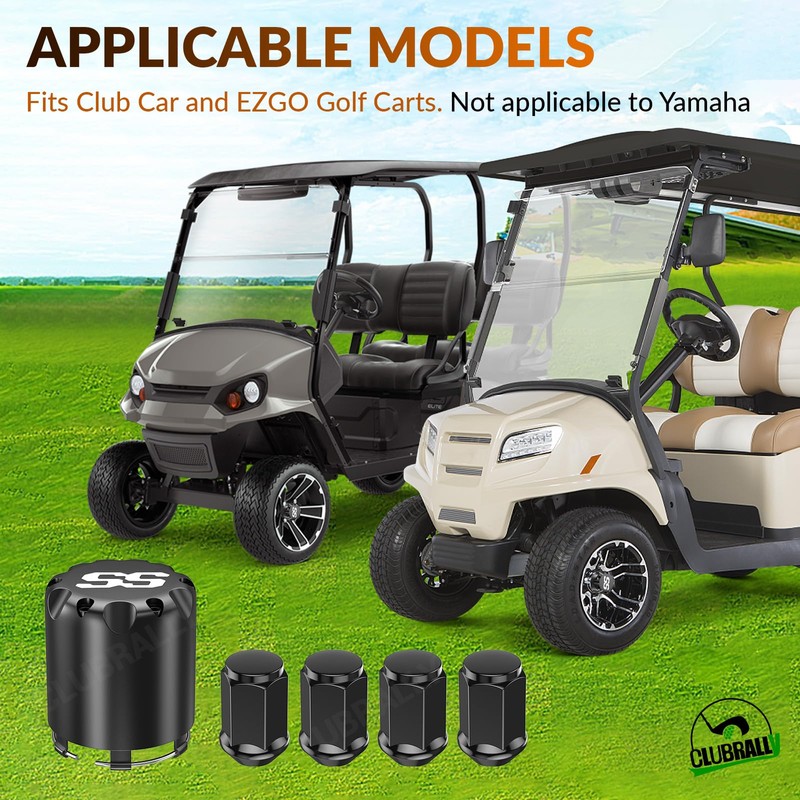 CLUBRALLY Black Golf Cart Center Caps & Wheel Lug Nuts
