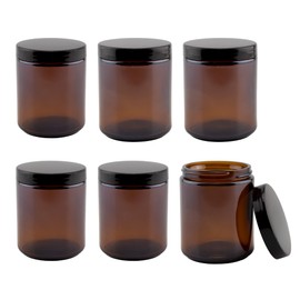 Cornucopia 8oz / 9oz Amber Glass Jars (6-Pack); Straight Sided Cosmetic Jars, Great for Body Butter, Creams, Stash Jars, Etc.