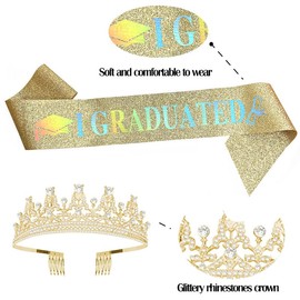 Graduation Sash and Crown Kit Graduation Party Supplies for Girl Graduation Party Decorations Favors Gold Crowns