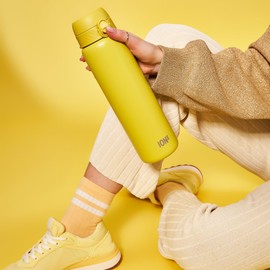 Ion8 Vacuum Insulated Stainless Steel 1 Litre Water Bottle, 920 ml/31 oz, Leak Proof, Easy to Open, Secure Lock, Dishwasher Safe, Carry Handle, Metal Water Bottle, Ideal for Sports and Yoga, Yellow