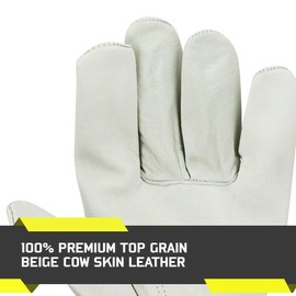 Glove Station Un-lined Top Grain Beige Cowhide Leather Driver Work Gloves Hand Protection, Available Size In Small - Extra Large (Large (L), 12-Pack)