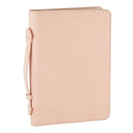 Faithworks Bible Covers for Women - Faux Suede Cover with Carry Handle and Zipper Closure, 7" x 10", Peach - Romans 8:28