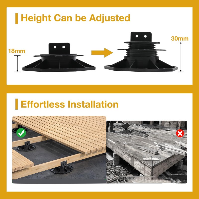 Adjustable Decking Support Pedestal Riser,Foundation Base Support for Floating/Platform/Composite Decking