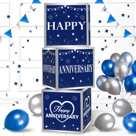 3Pcs Wedding Anniversary Decorations Boxes Blue Silver Happy Anniversary Balloons Boxes for Men Women Wedding Anniversary Party Supplies We Still Do Anniversary Decorations