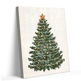 Christmas Canvas Wall Art Decor - 16X20 inch Festive Home Decor, Minimalist Christmas Tree Design with Star Topper, Seasonal Artwork for Room, Kitchen or Office, Ideal Gift for Winter Celebrations