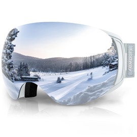 Findway Ski Goggles for Glasses Wearers Men Women Snowboard Goggles with Magnetic Interchangeable Lenses, Silver Mirrored Snowboard Goggles Magnetic Glasses Wearers Polarising