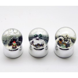 20107abc 3 süße Mini-Schneekugeln Winter und Weihnacht, Silber Sockel, Durchmesser 45mm