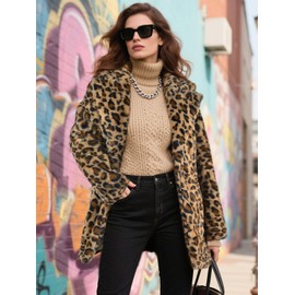 YIGAMA Womens Faux Fur Coats Lapel Faux fur Jacket Fluffy Coats Leopard Print Fuzzy Winter Jacket