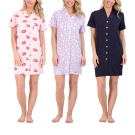 3-Pack: Womens Women Nightgowns Nightdress Dress Pijamas de mujer Short Sleeve Full Button Down Nightshirt Soft Nightgown Moo Moos Gowns Sleepwear Pajama Gown Adult Pajamas PJs Sleeping - Set 6, L