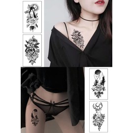 XIANGUO Tattoo Stickers, Tattoo Stickers, Set of 30, Black, Waterproof, Long Lasting, Stylish, Cute, Women's, Tattoo Stickers, Easy to Apply to Arms, Legs, Body, Chests, Shoulders, Backs