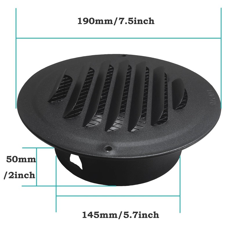 6 Inch Black Stainless Steel Air Vents, JSIXASO Louvered Grille