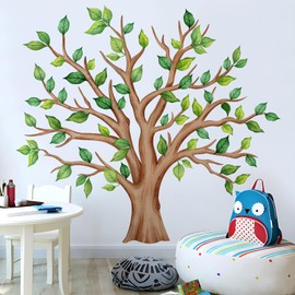 DTLIFEK Giant Green Tree Wall Decals Green Plants Jungle Wall Sticker Flying Leaves Vinyl DIY Removable Peel and Stick Wallpaper for Kids Bedroom Nursery Classroom Sofa Background Home Decoration 2054