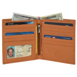 Leatherboss Genuine Leather RFID blocking Hipster Tall Credit Card Holder Wallet for men, Tan
