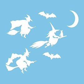 Autodomy Witches Moon Bats Stickers, Pack of 6, Car Sticker Witch for All Surfaces, Resistant to Rain and Sun (White)