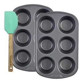 14.3 Oz Texas Muffin Pan, Bundled With Beyondeals Silicone Spatula - 6 Cup Muffin Pan, Versatile Baking Pan For Oversized Muffins & Cupcakes, Non Stick Muffin Pan Bakeware [Pack Of 2]