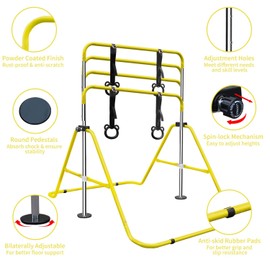 UOCFYK Expandable Gymnastics Bar, Folding Adjustable Height Gymnastics Equipment for Kids,Home Horizontal Bar Training, with Bear Rings, Yellow