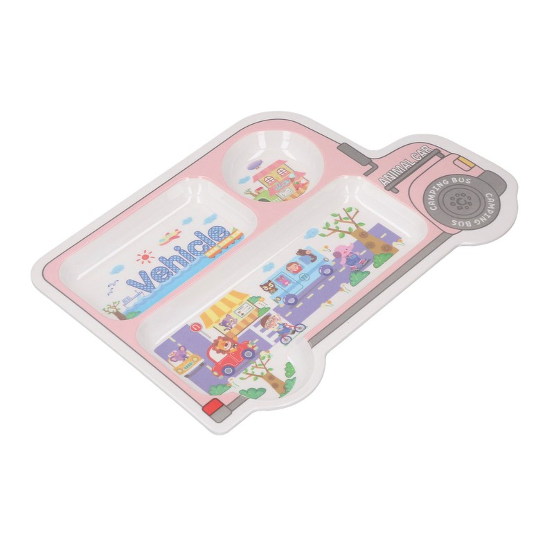 Kids Dinner Plate with Spoon Bamboo Fiber Divided Plates Cartoon