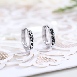 Black Men Earrings Silver Hoop Earrings, Men Sterling Silver Hoop Earrings Engraved Om Mani Padme Hum Mantra Words Hypoallergenic Earring for Sensitive Ears, Sterling Silver, No Gemstone …