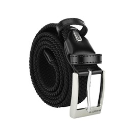 Biagiotti Men's and Women's Braided Elastic Belt with Genuine Leather Inserts and Gift Box, black