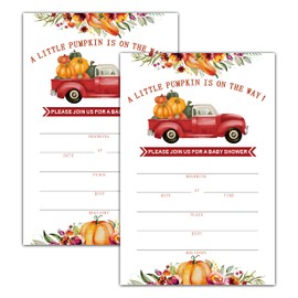 Baby Shower Invitations and Envelopes, Autumn Pumpkin Truck Baby Shower Invitations, Fall Thanksgiving Baby Shower Gender Reveal Party Supplies 25 Cards With Envelopes -(012bbyaoqing)