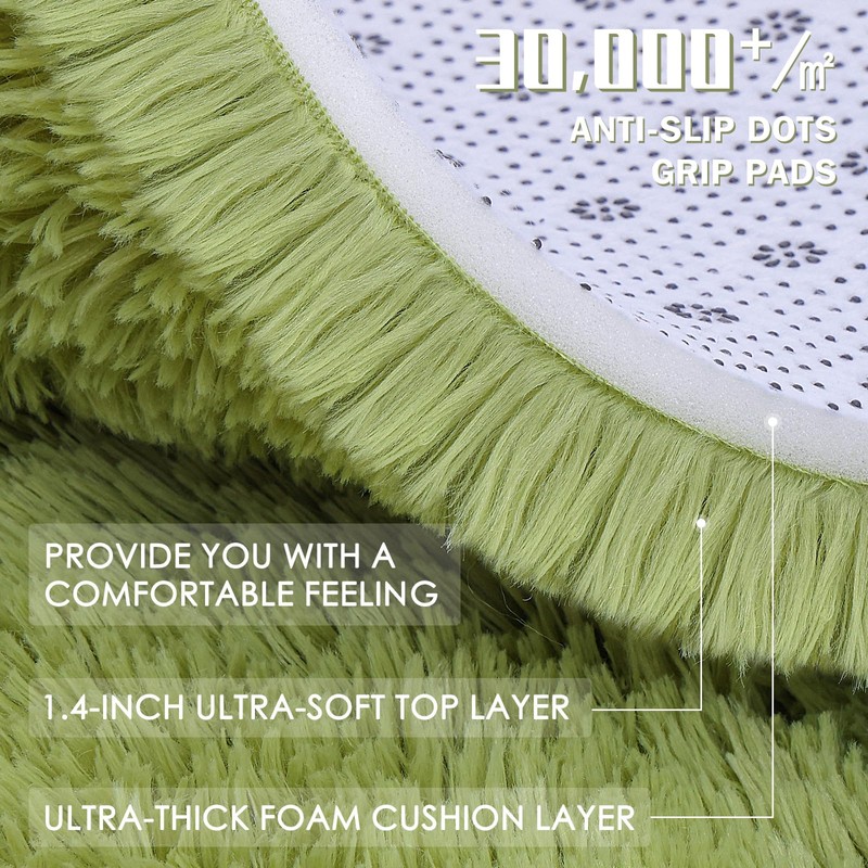 OLANLY Grass Green Round Rugs for Bedroom - Machine Washable,