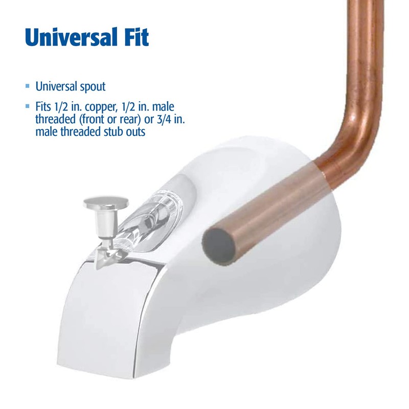 Plumb Pak Universal Fit Bathtub Spout with Diverter, Polished Chrome