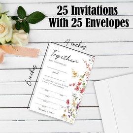 FRRCREU Wild Floral Wedding Invitation - 25 Pcs Spring Floral Themed Invitations & Envelopes For Mr.And Mrs, Wedding Celebration, Wedding Shower,Newlyweds, Wedding Favors And Supplies - A05