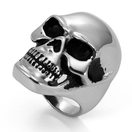 JewelryWe Jewellery Biker Men's Ring Gothic Punk Skull Skeleton Hand Stainless Steel Ring Band with Engraving Silver Size 54 to 76, Stainless Steel, No Gemstone