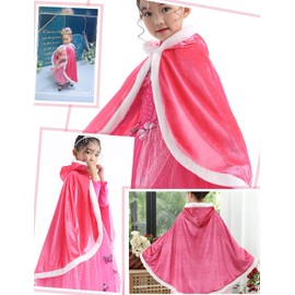 Party Chili Fur Princess Cape Fur Hooded Cloaks Costume for Little Girls Dress Up Pink 2-3 Years(100cm)