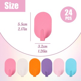 CAIJ Pack of 24 Colourful Wall Hooks, Bunte Kinderklebehaken, Selbstklebende Kleiderhaken für Schlafzimmer, Bad und Küche (6 Farben)