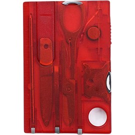 Red Outdoor Survival Bottle Opener Card Multi Tool Outdoor Barbecue Knife Camping Tool Hiking LED Light Magnifier Tool Gear, Multitools and Accessories, Multitools