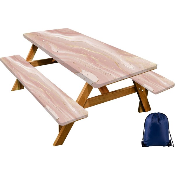 CAPSCEOLL Picnic Table Cover with Bench Covers Elastic Edges, Waterproof