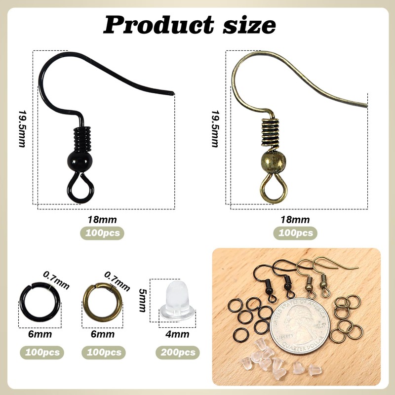 TOAOB 600pcs Earring Hooks Ear Wire Hooks Black Bronze Earring