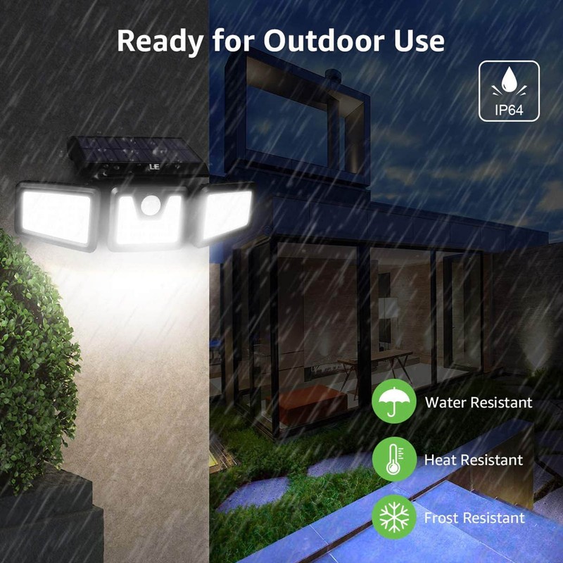 Outdoor Motion Sensor Light Solar Powered 3 Adjustable Heads IP65