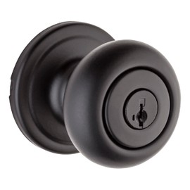 Weiser Troy Matte Black Front Door Knob with Lock and Key, Exterior/Interior Door Handles with Lock, Keyed Entry Door Knobs for Front Door, Bedroom, Bathroom & Office, Traditional Home Décor