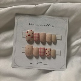 Gingham cherry handmade nail tips / 깅엄체리 수제네일팁