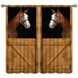 JESTRONRY Rustic Horse Curtains,Barn Door Farm Country Funny Animal Wildlife Print Window Treatments Bedroom Living Room Curtain, Home Decor Rod Pocket Window Drapes 42x63 Inch Decor