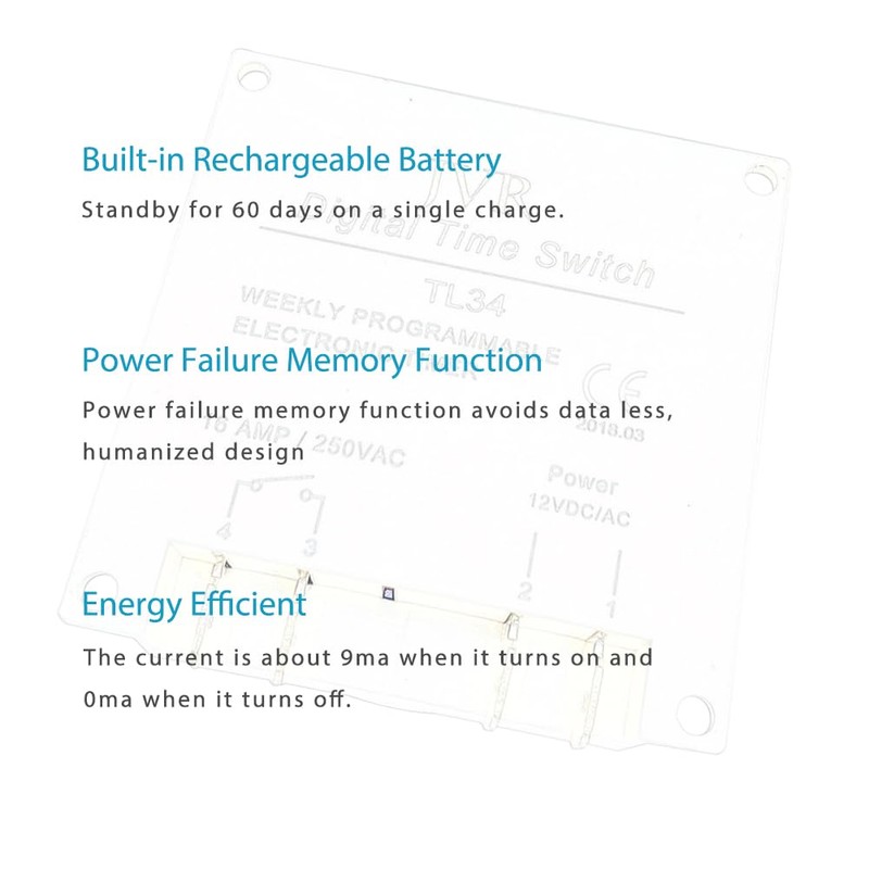 12V Timer Switch - Programmable, DC/AC/Solar Battery Powered | 12