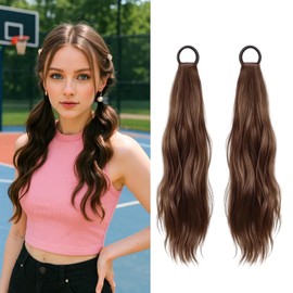 Clip in Ponytail, 2 Pack Ponytail Extension Human Hair, Ponytail Extension with Clip in Ponytail, Perfect for Daily Styling and Special Occasions (Brown)