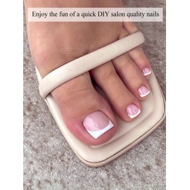 EBANKU 32Pcs Semi-Cured Gel Nail Strips Toes, Light Pink Deep French Gel Nail Strips for Toes, Long-Lasting French Manicure Stickers Salon Nails at Home Requires UV Light with File&Stick