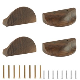 MOROBOR Half Moon Drawer Handles, 4PCS Wooden Semi Circle Pulls Walnut Wardrobe Hardware Double Hole Handle for Drawer Cabinet