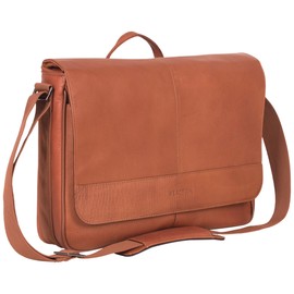 KENNETH COLE REACTION Risky Business Messenger Full-Grain Colombian Leather Crossbody Laptop Case & Tablet Day Bag, Cognac